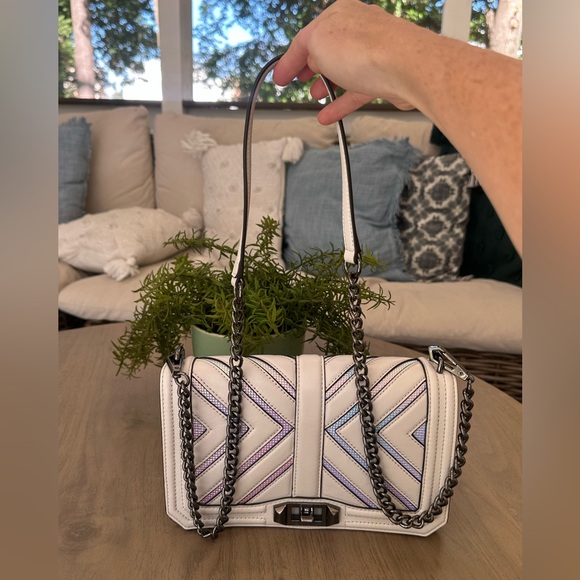 Rare Rebecca Minkoff White Leather with Iridescent Chevron Detail Shoulder Bag - Picture 7 of 10